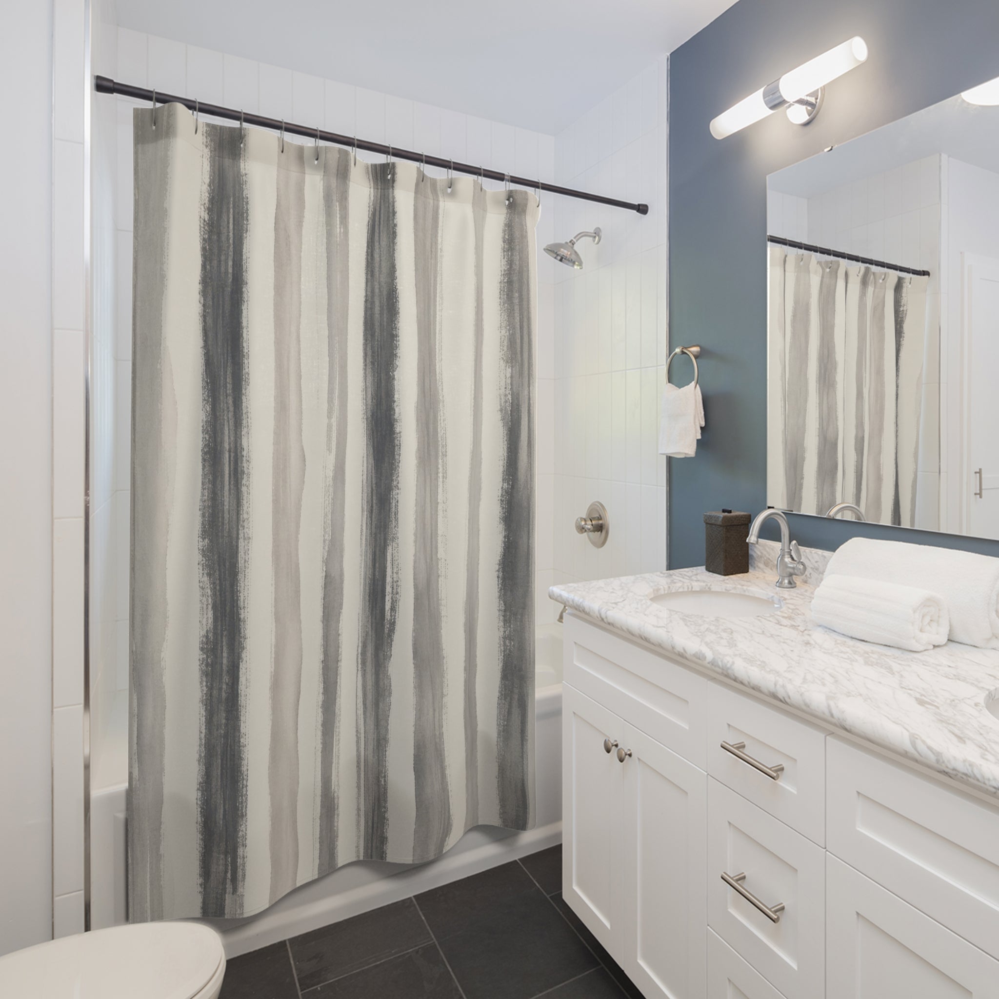 Charcoal Watercolor Stripe Shower Curtain