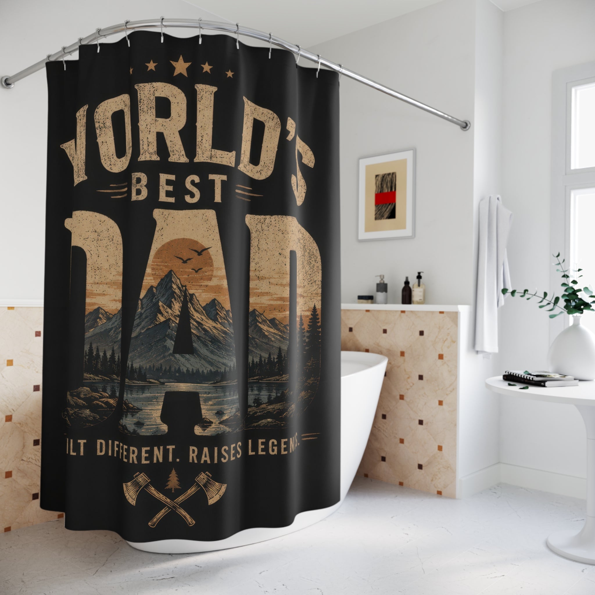 Worlds Best Dad Rustic Mountain Shower Curtain