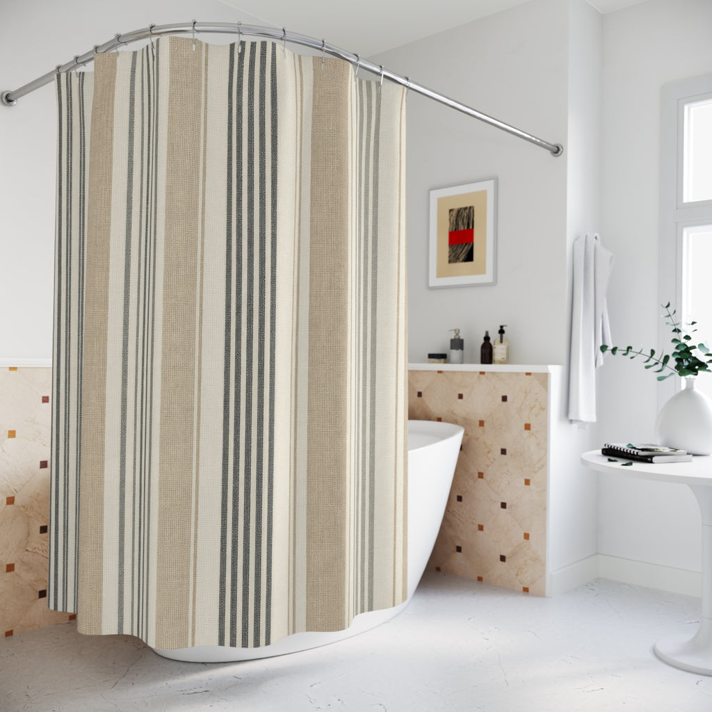 Tan Gray Fine Pinstripe Shower Curtain