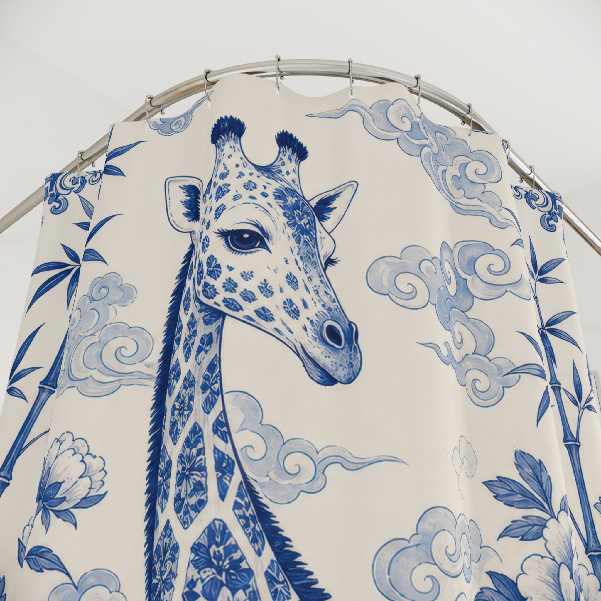 Blue White Giraffe Shower Curtain