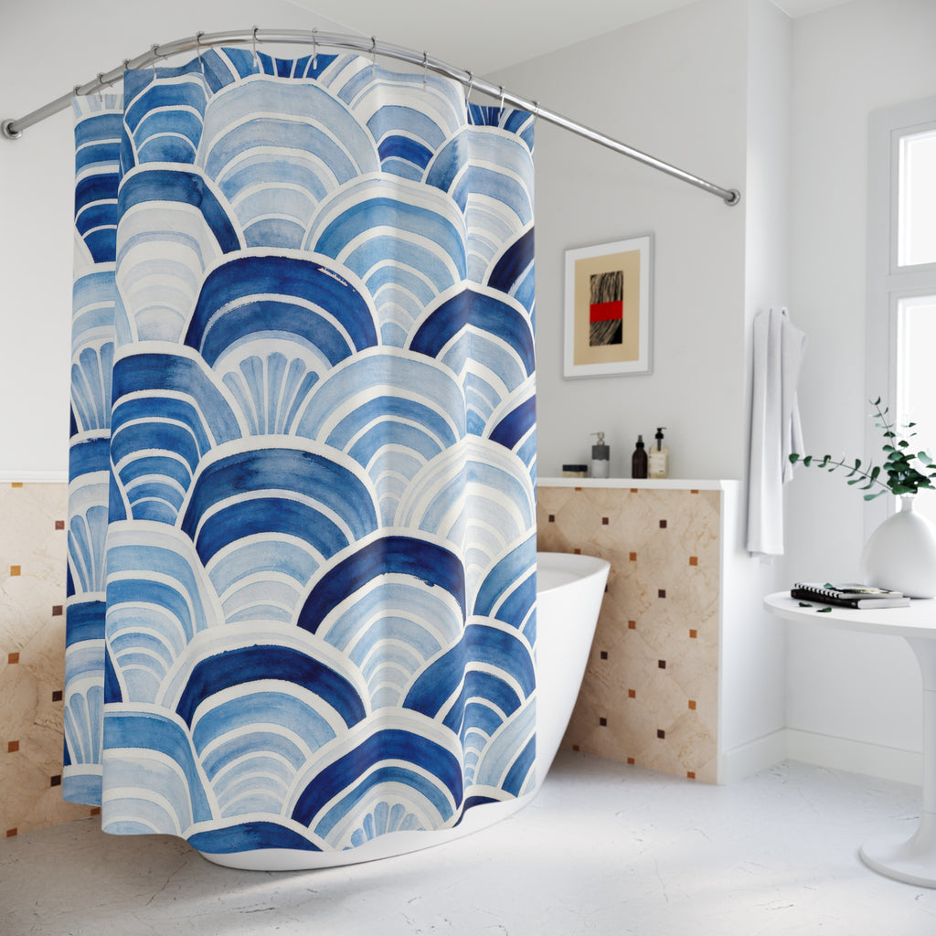 Blue Wave Shower Curtain, Blue White Coastal Bathroom Decor, Wave Pattern Bath Curtain, Guest Bath Decor, Small Bathroom Decor, Home Decor