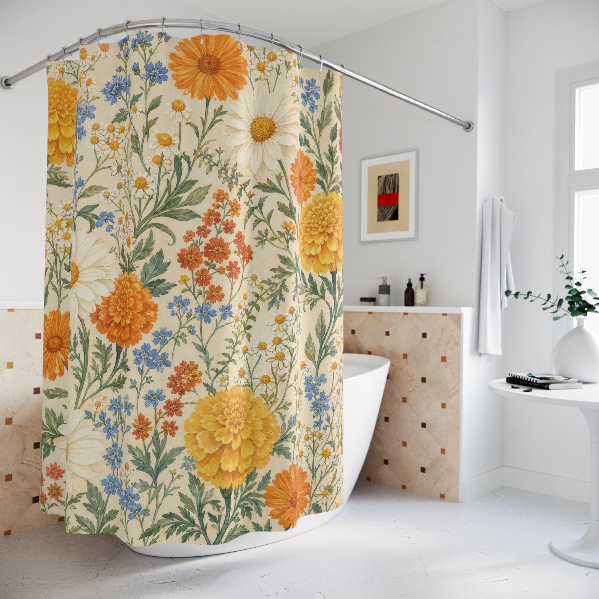 Yellow Marigold Wildflower Shower Curtain