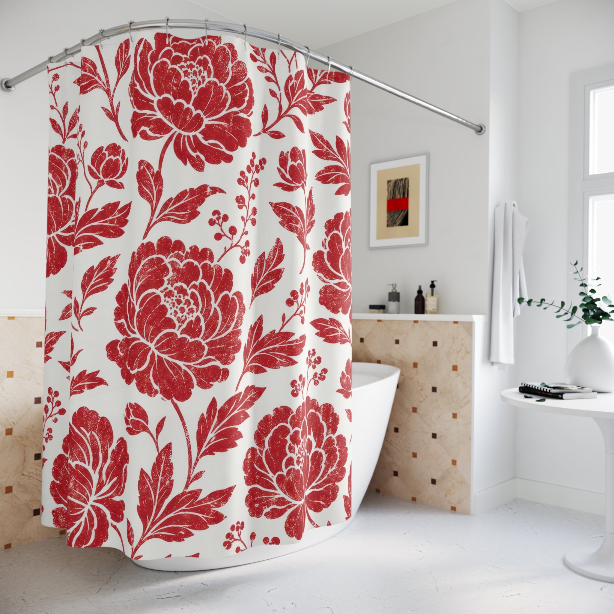 Red White Rose Shower Curtain