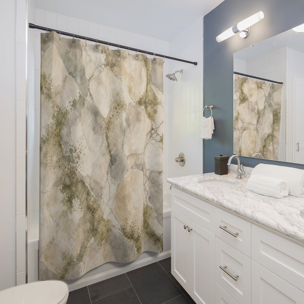 Green Beige Stone Texture Shower Curtain