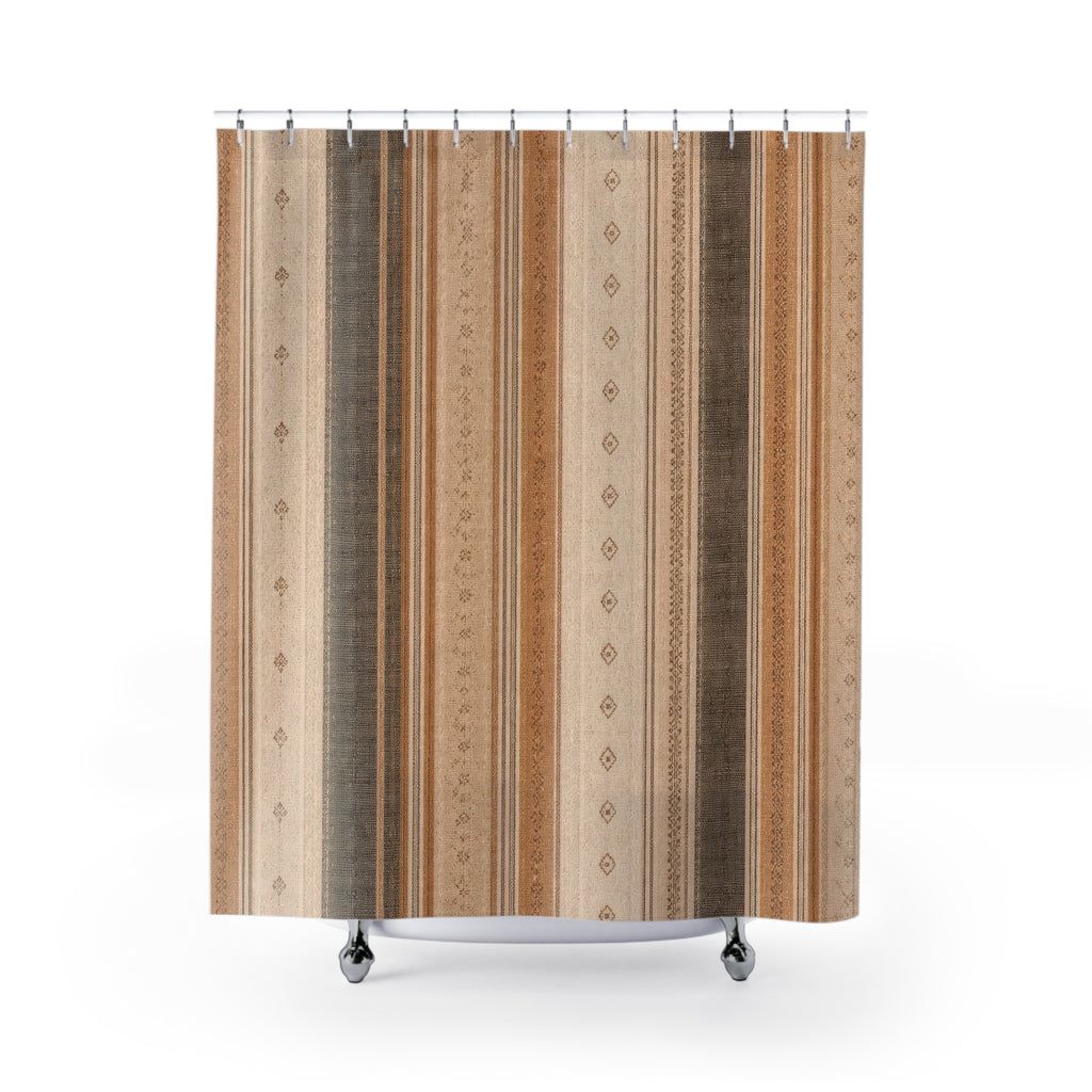 Boho Vertical Stripe Shower Curtain – Brown and Beige