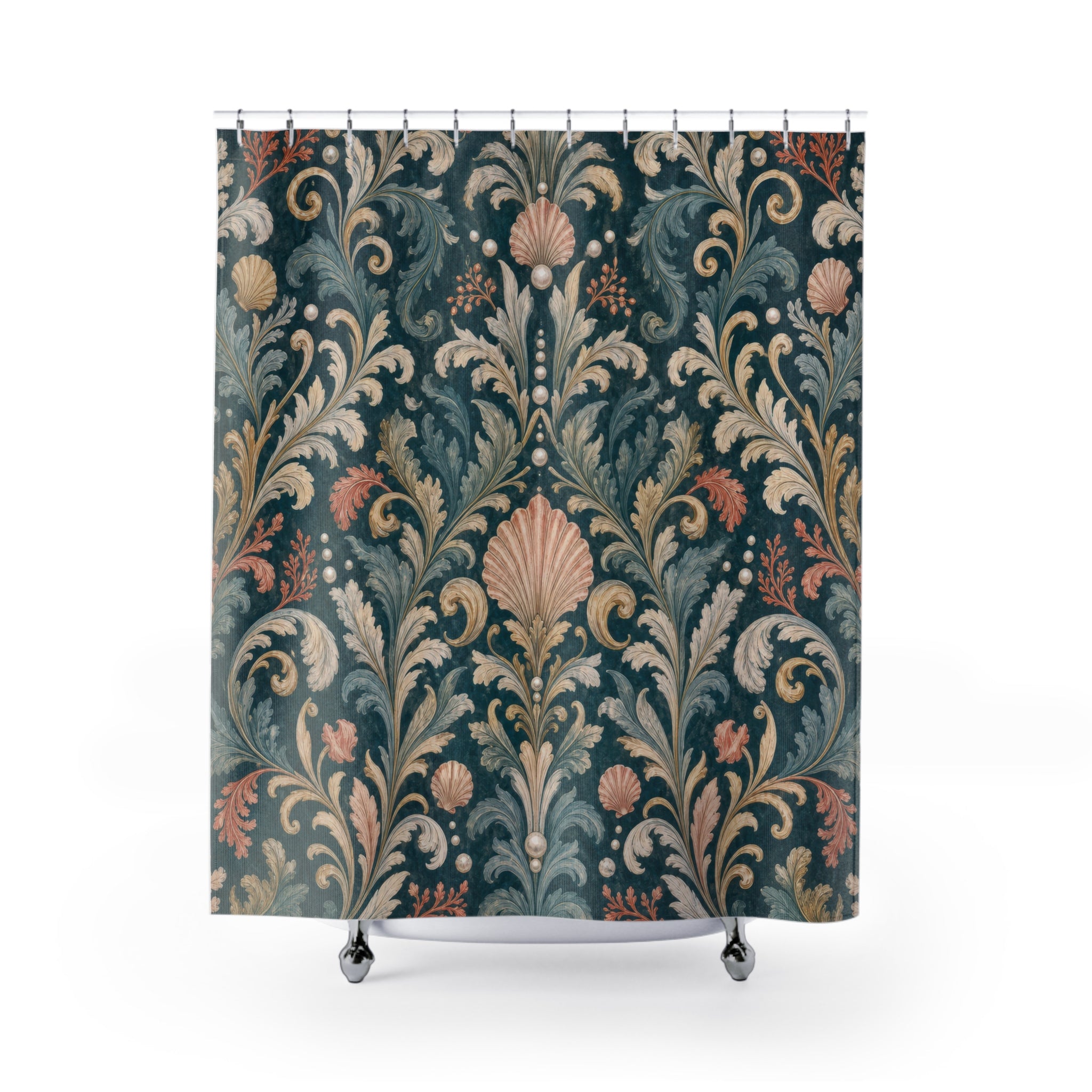 Teal Damask Floral Shower Curtain