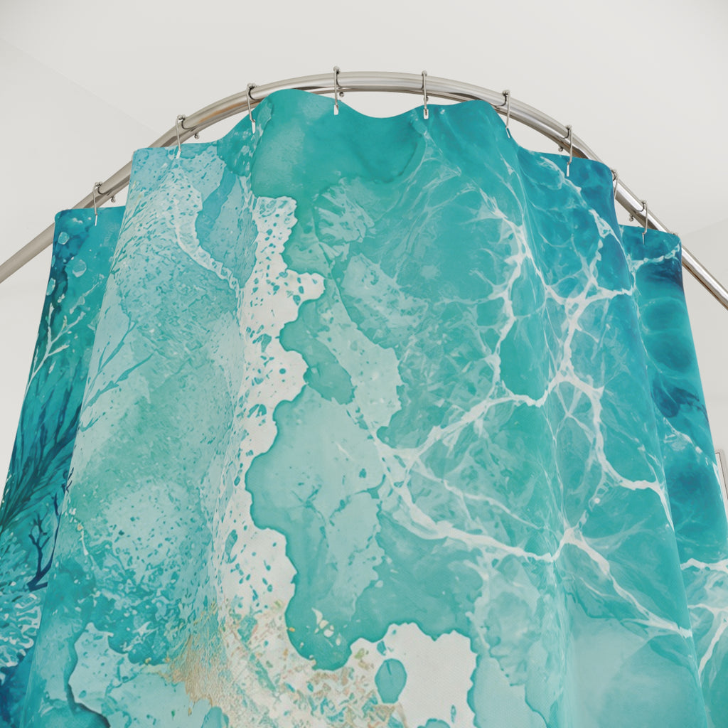 Turquoise Shower Curtain: Aqua Ocean Abstract Pattern