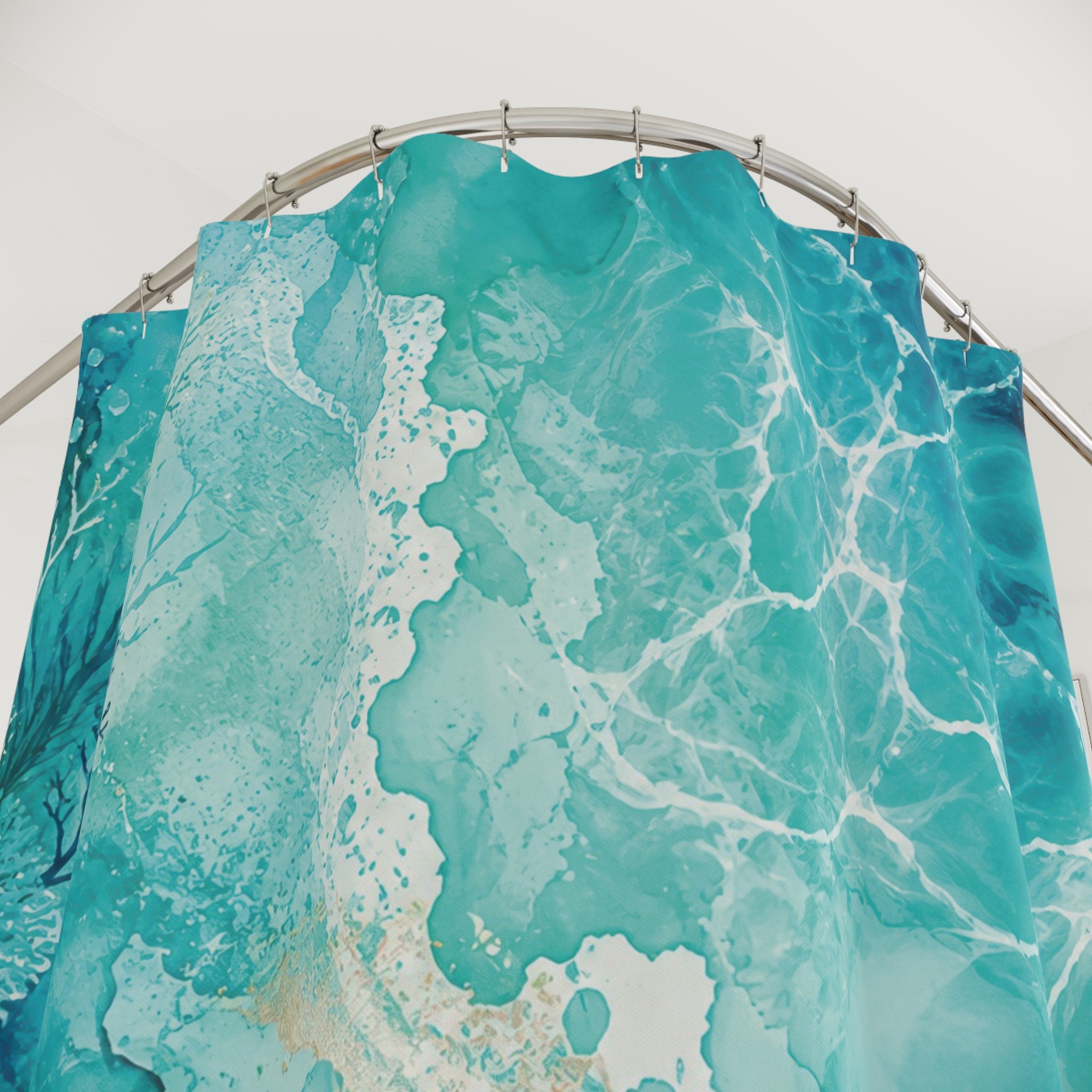 Turquoise Shower Curtain: Aqua Ocean Abstract Pattern