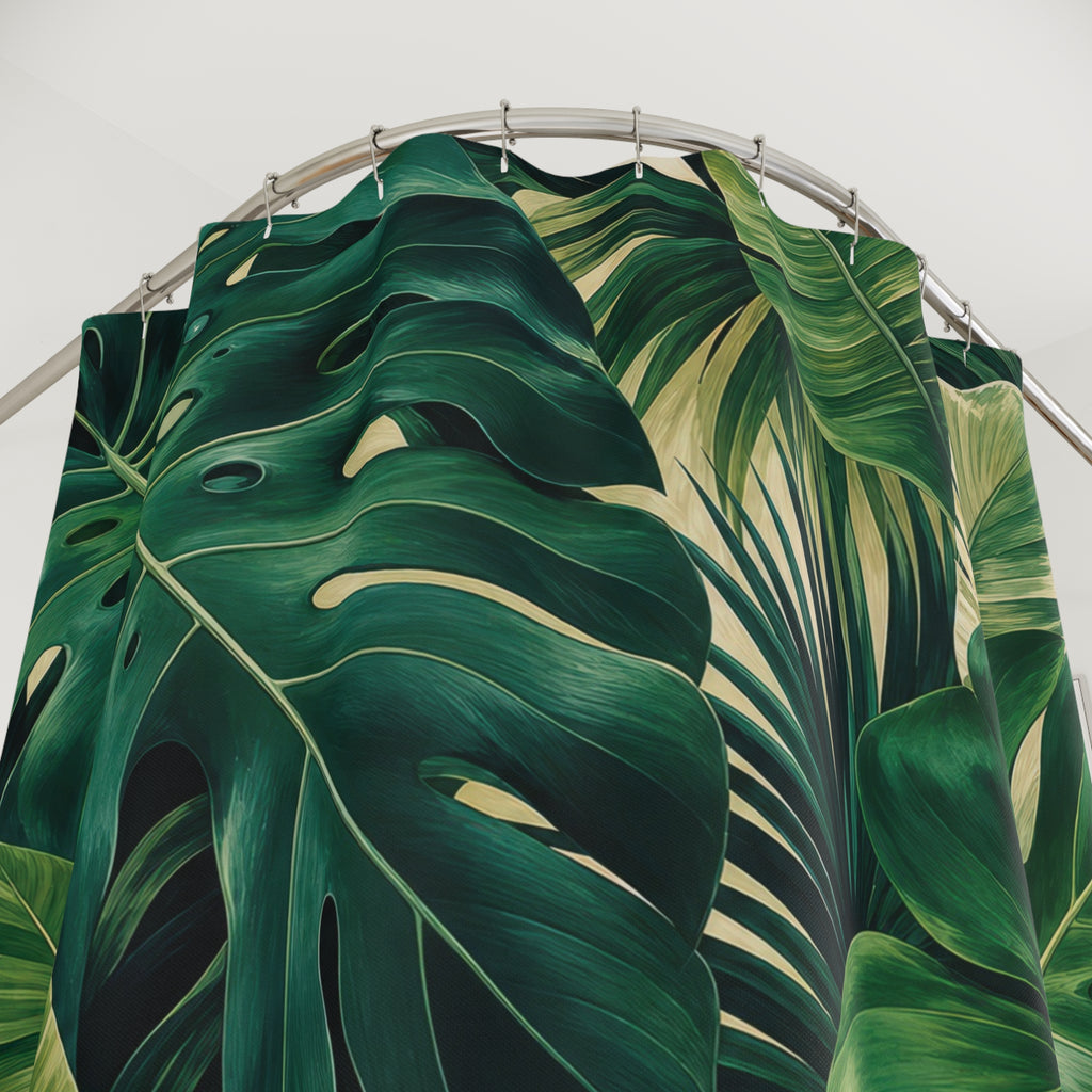Monstera Shower Curtain: Green Tropical Leaf Botanical