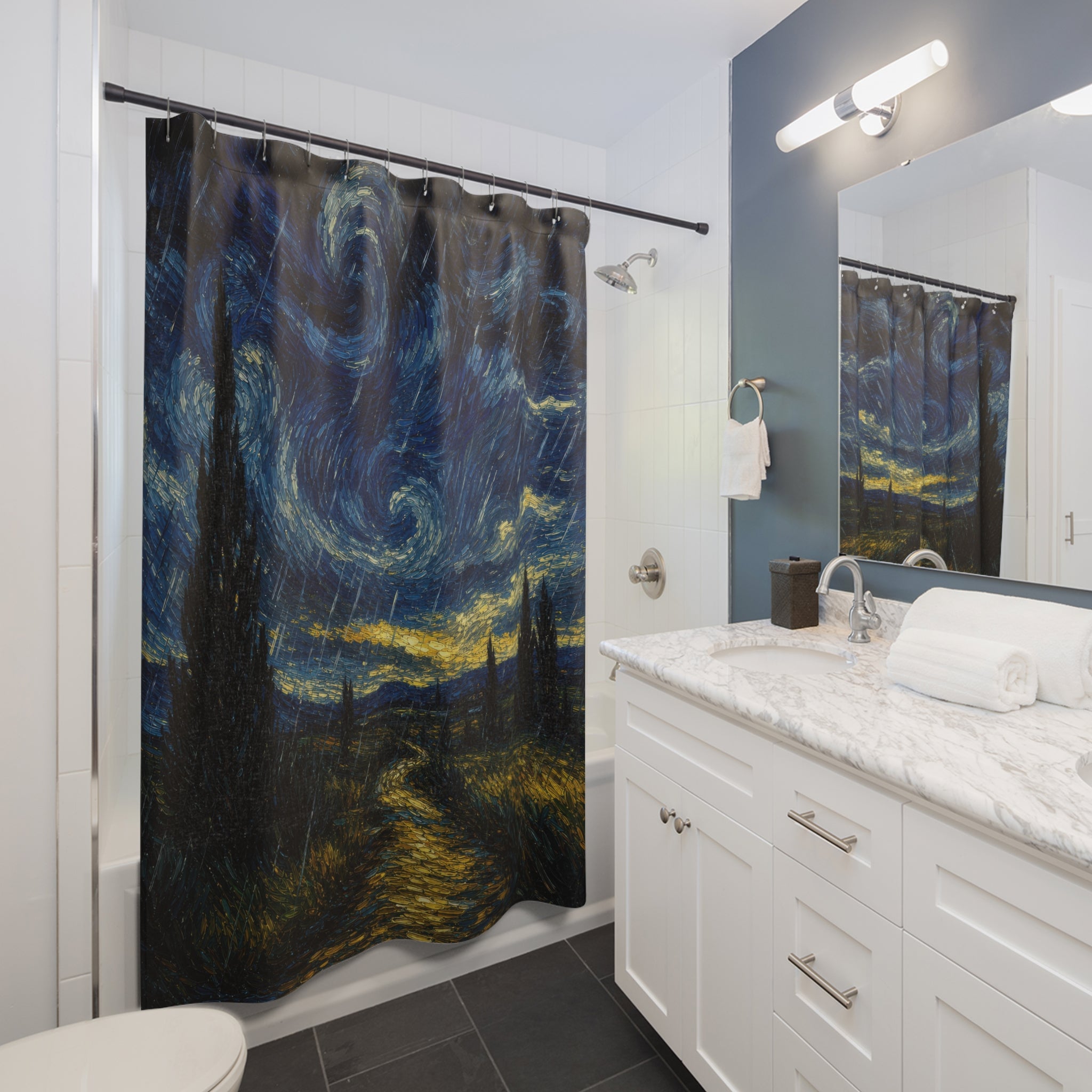 Blue Night Storm Landscape Shower Curtain