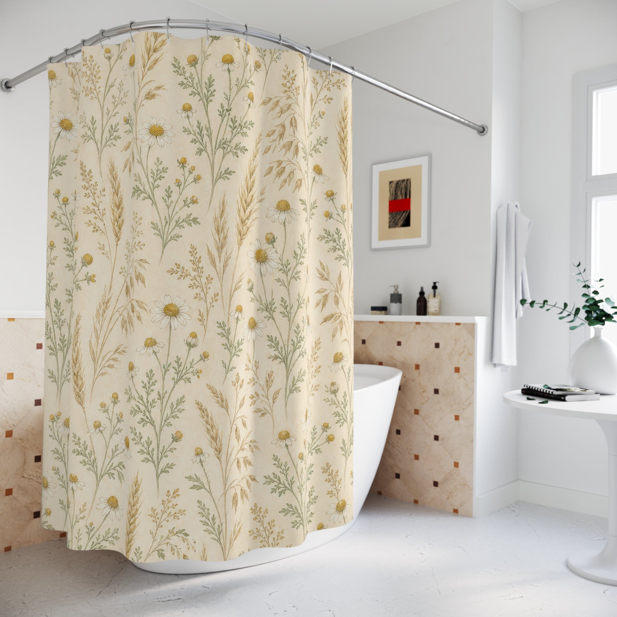 Farmhouse Floral Vine Yellow Shower Curtain
