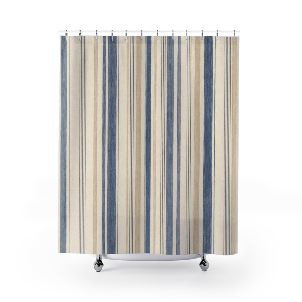 Beige French Country Ticking Stripe Shower Curtain