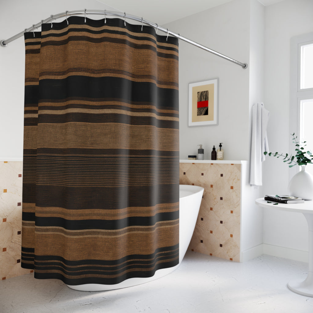 Black Tan Horizontal Stripe Shower Curtain