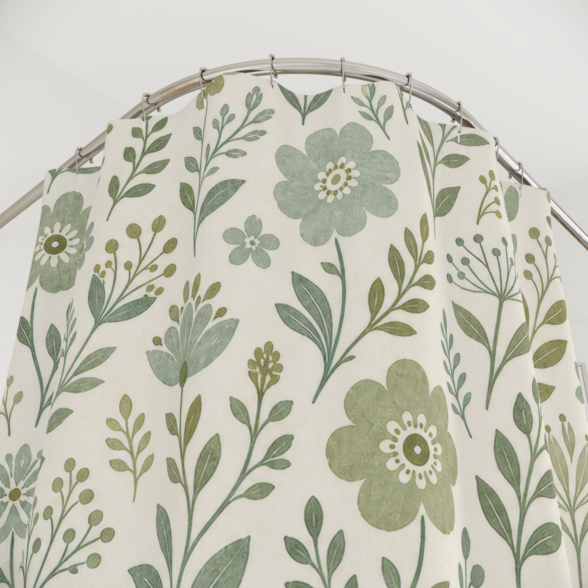 Sage Folk Flower Print Shower Curtain