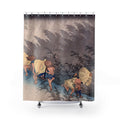 Hiroshige Japanese Woodblock Shower Curtain, Blue Grey Rainstorm Bathroom Art, Edo Period Tokaido Print, Vintage Bath Curtain