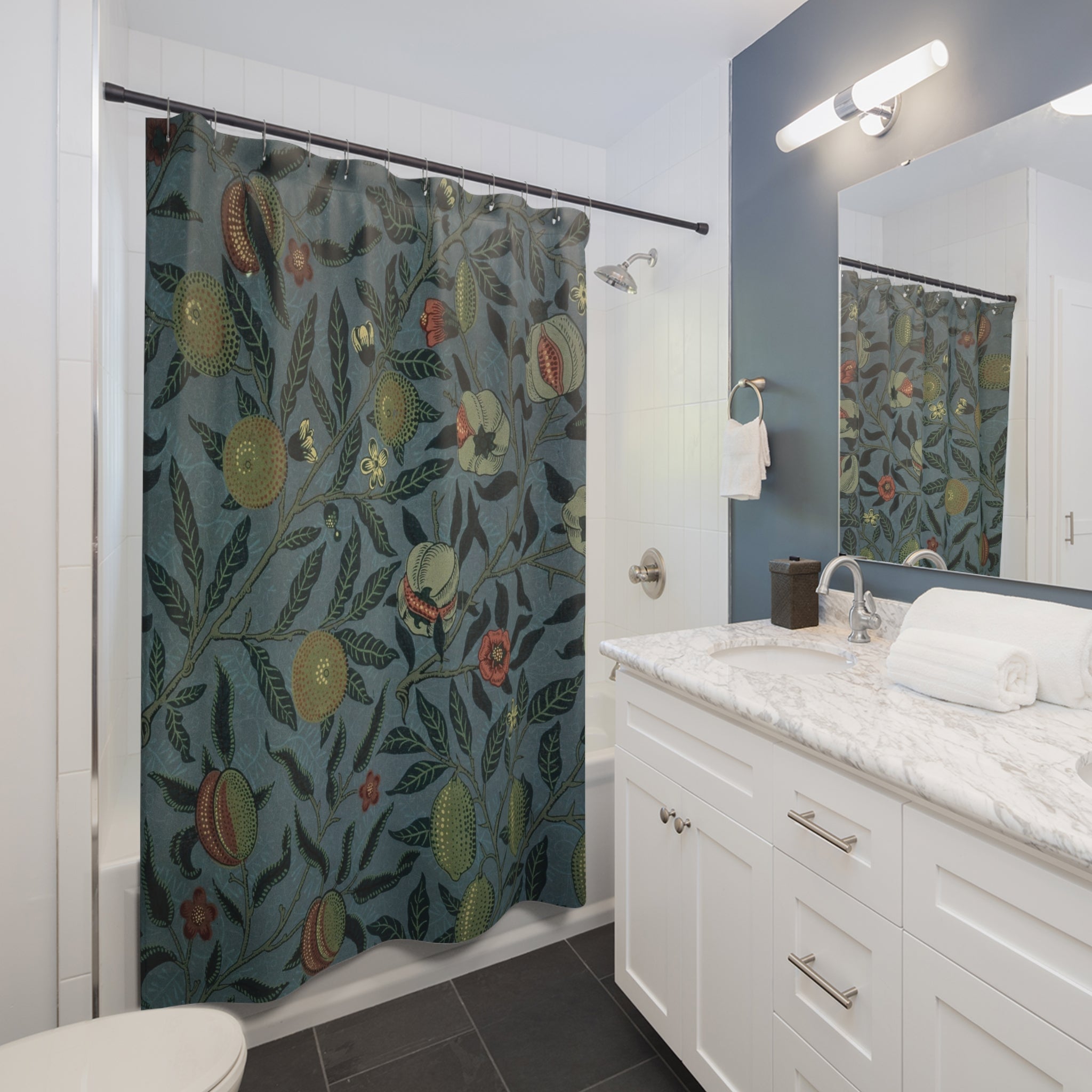 William Morris Fruit Shower Curtain – Indigo