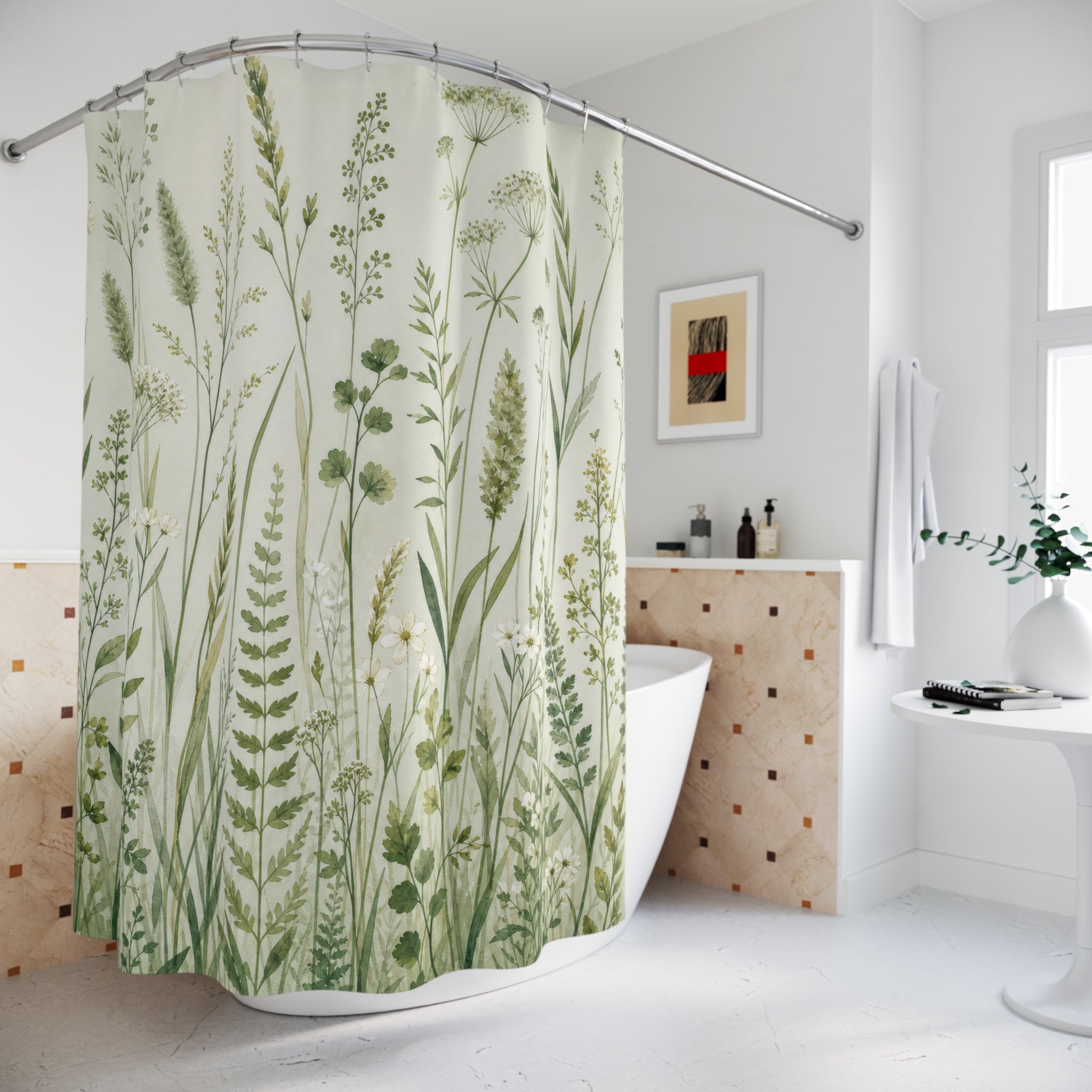 Green Wildflower Meadow Shower Curtain