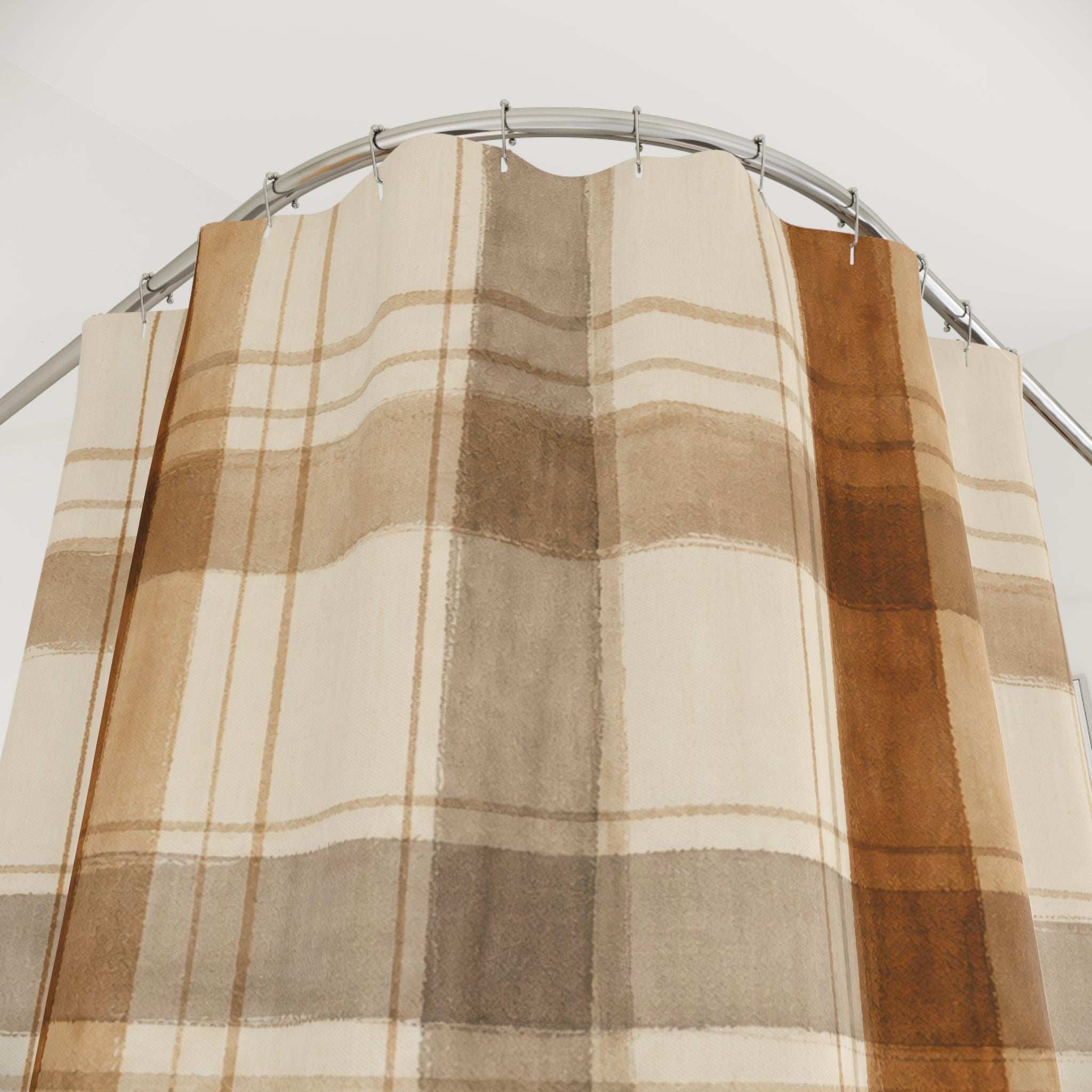 Brown Beige Farmhouse Check Shower Curtain