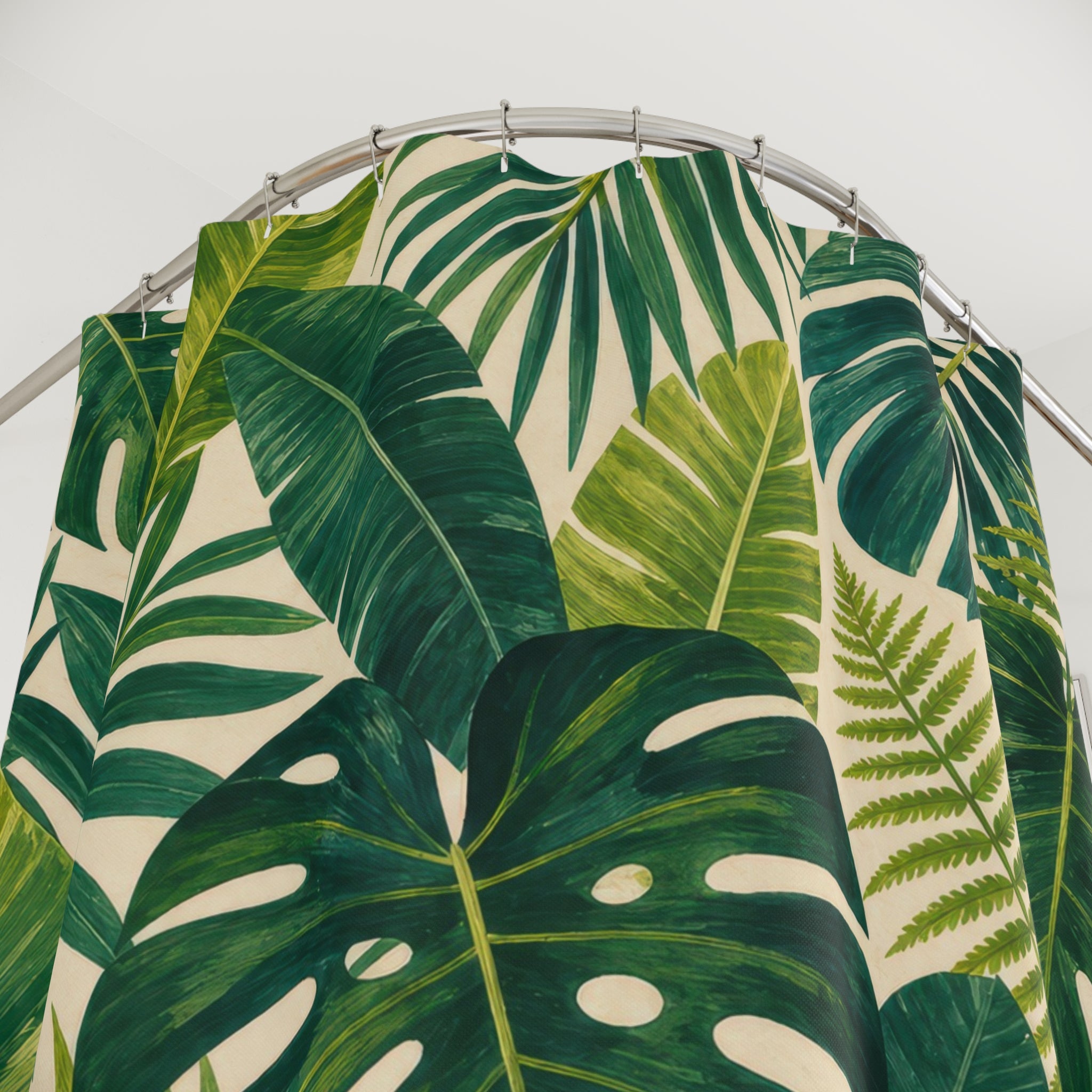 Tropical Shower Curtain, Monstera Palm Leaf Pattern, Green Botanical Bathroom Decor, Lush Tropical Green Wall Decor Guest Bath Wall Gift