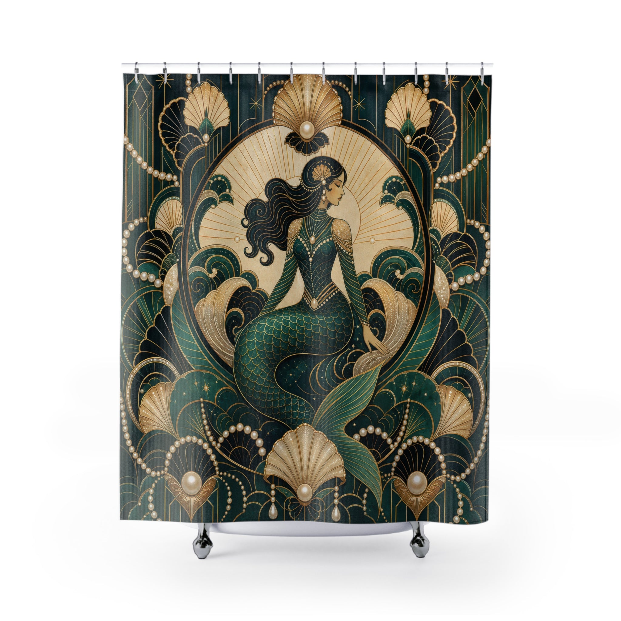 Dark Mermaid Shell Fan Shower Curtain