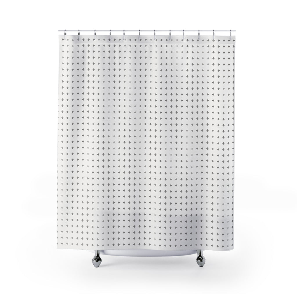 Scandinavian Plus Sign Shower Curtain – Grey & White