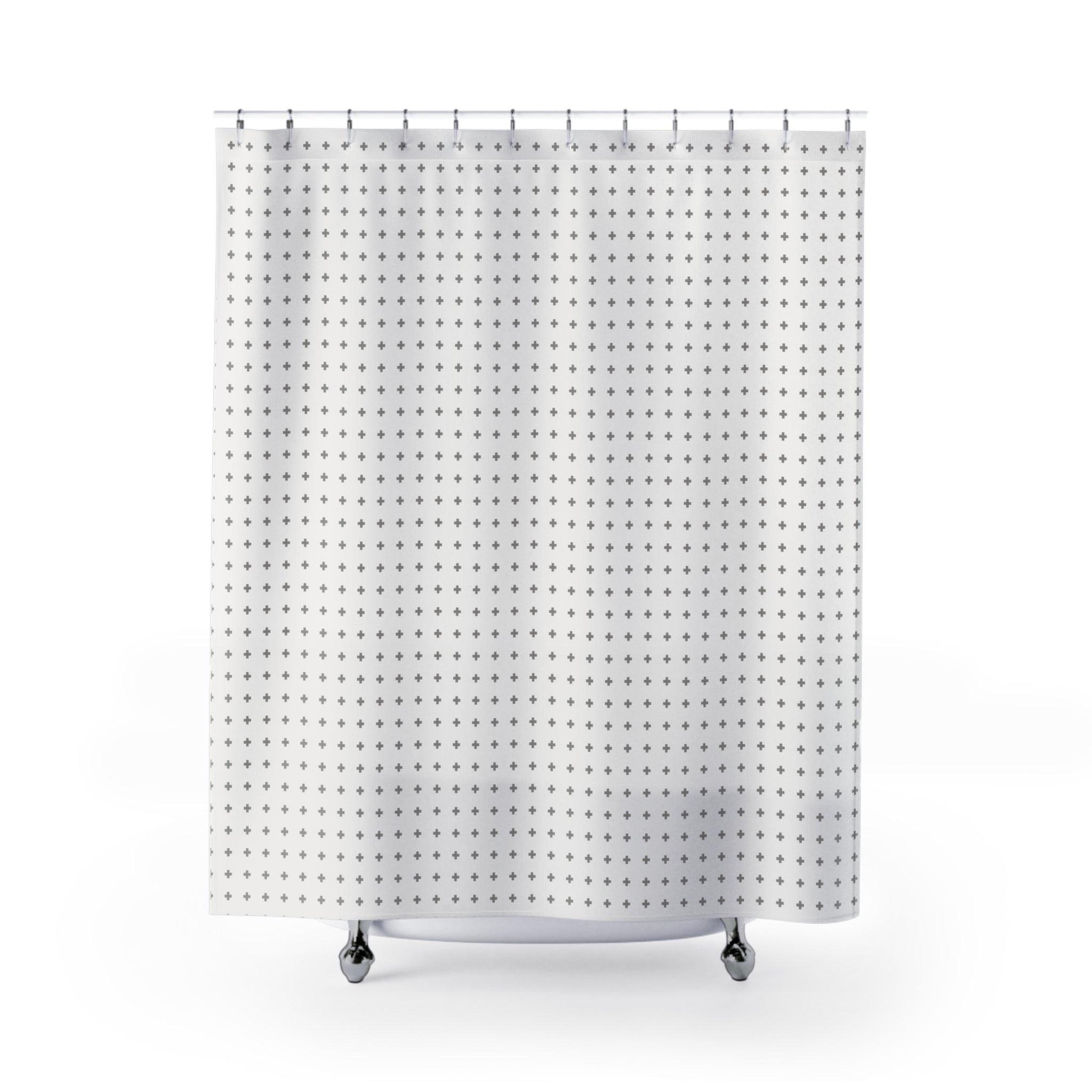 Scandinavian Plus Sign Shower Curtain – Grey & White