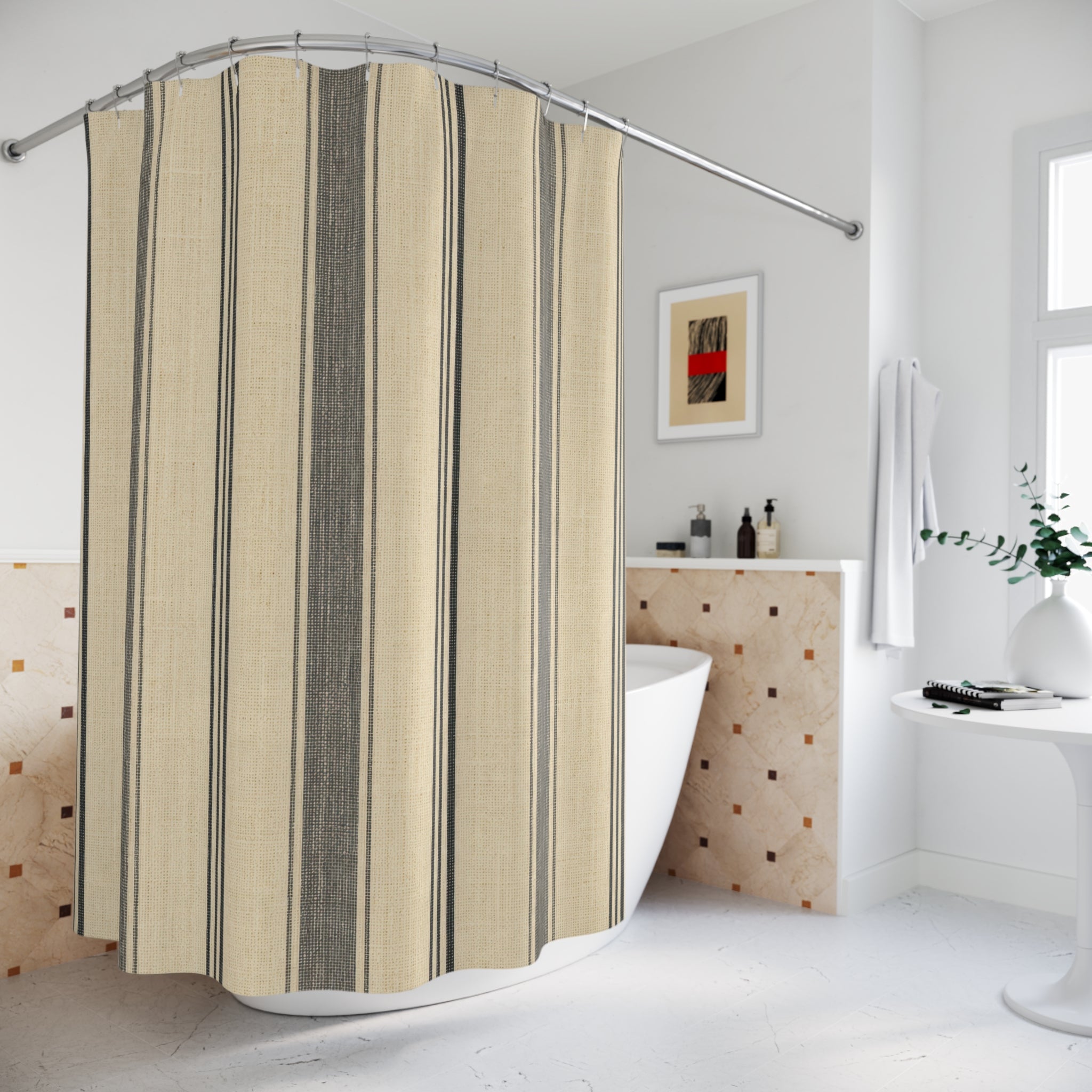 Oatmeal Black Stripe Shower Curtain