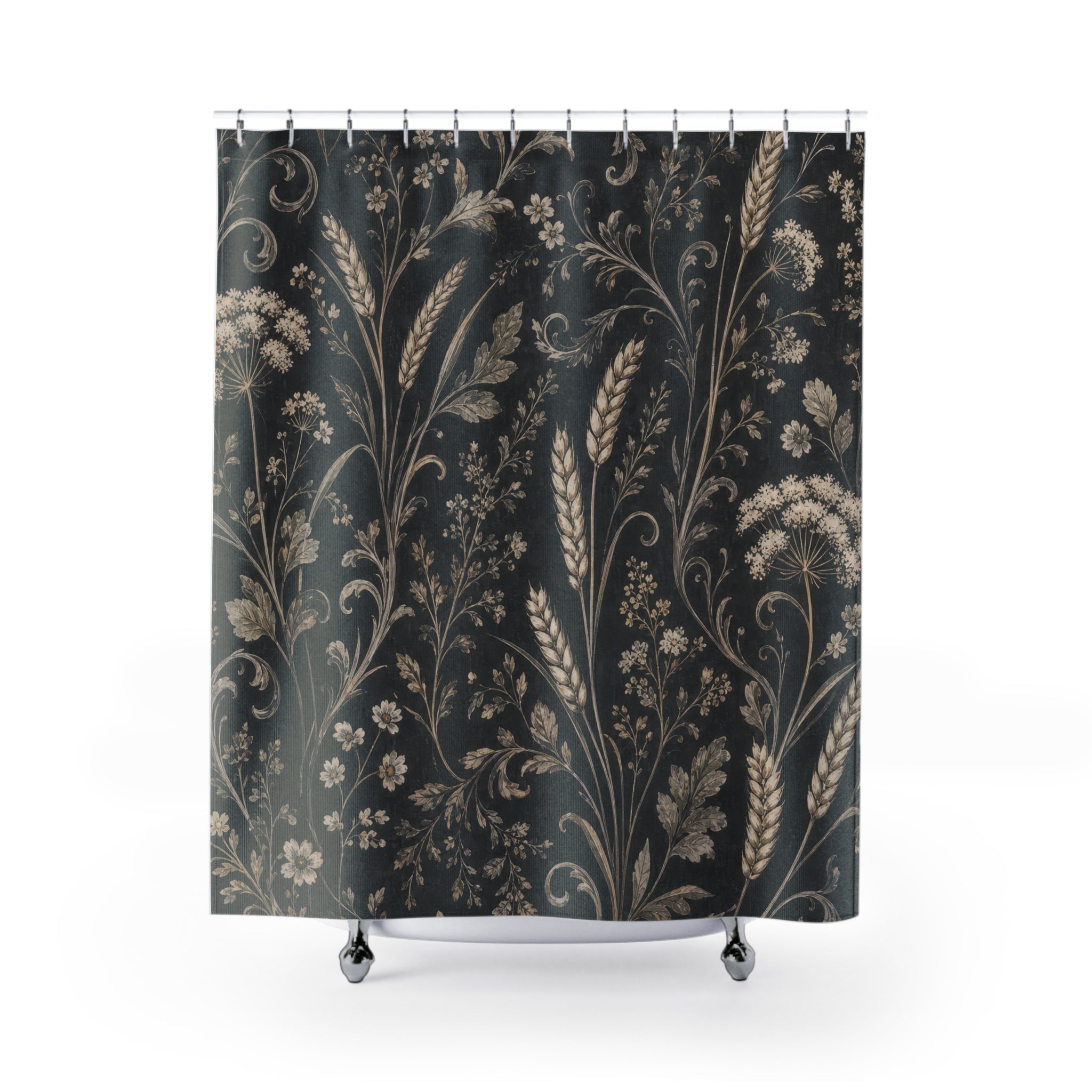Black Floral Shower Curtain