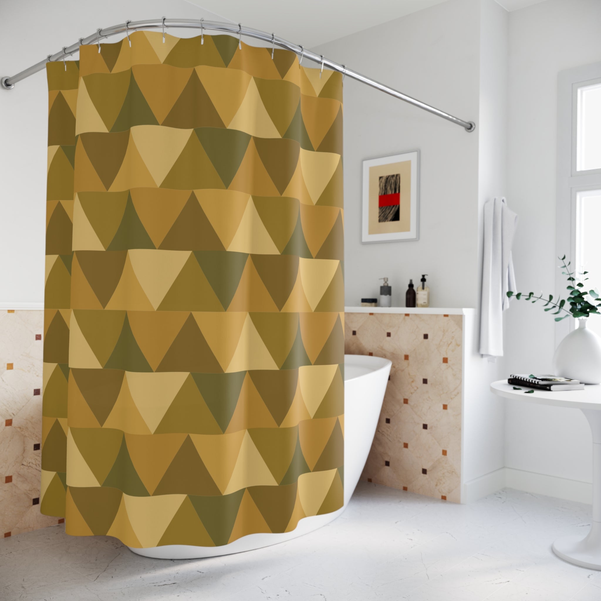 Ochre Shower Curtain: Geometric Tessellation
