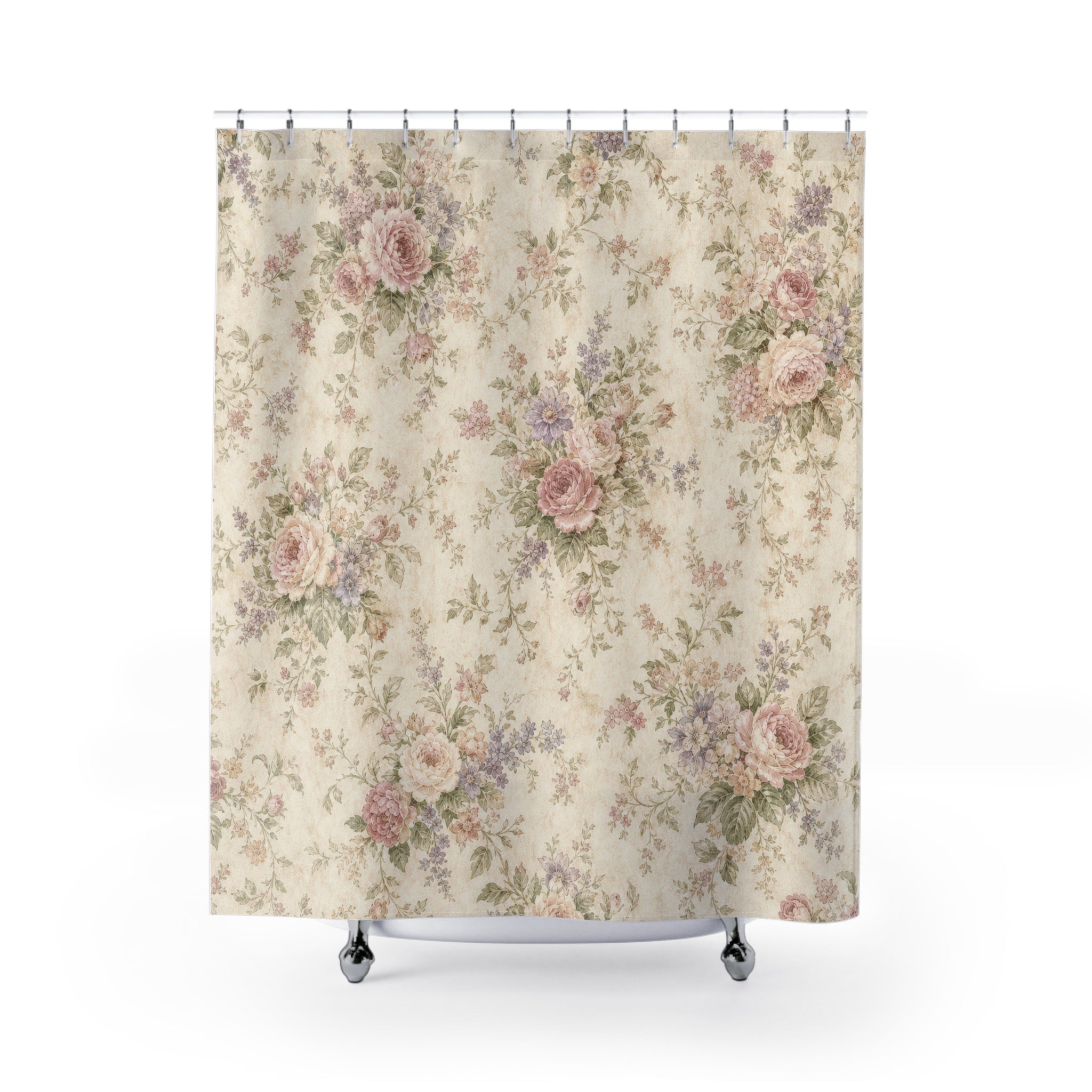 Vintage Floral Rose Cottage Botanical Shower Curtain