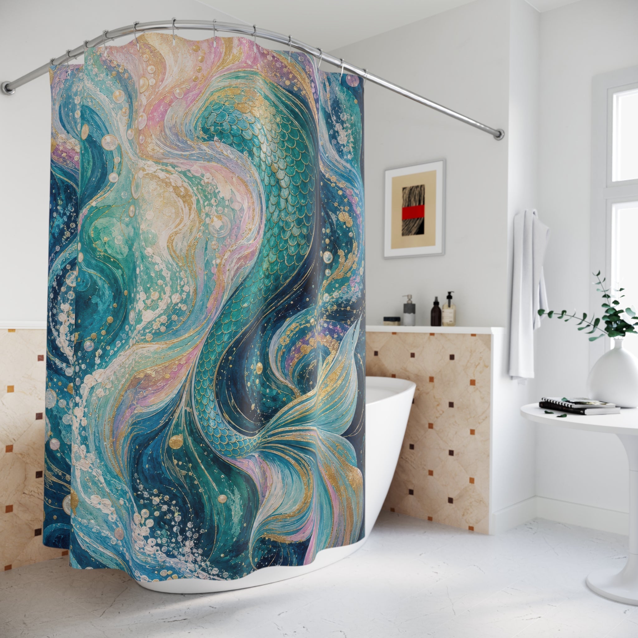 Abstract Aqua Tail Swirl Shower Curtain