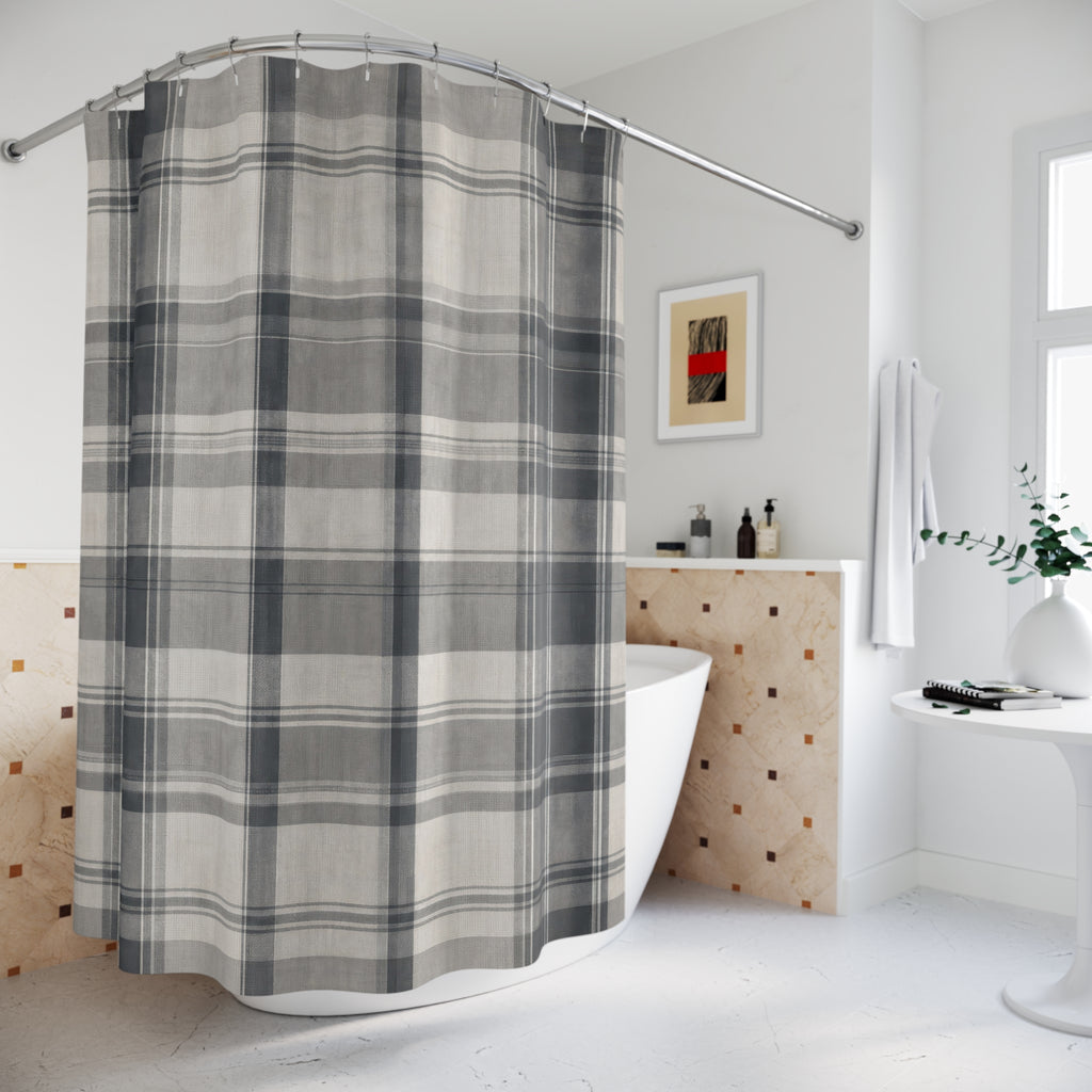 Gray White Check Shower Curtain