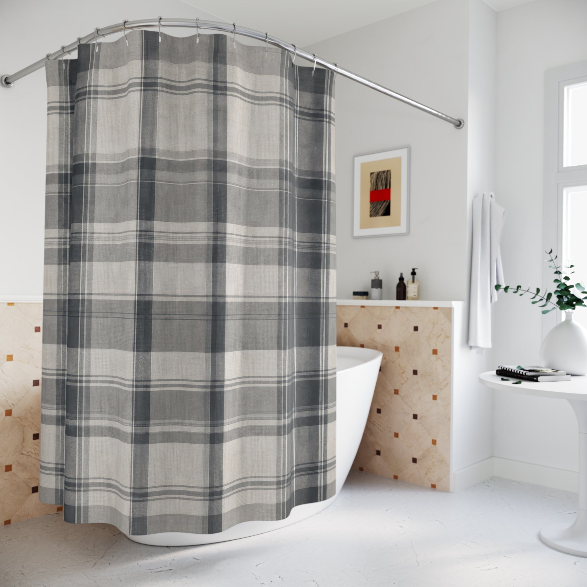 Gray White Check Shower Curtain
