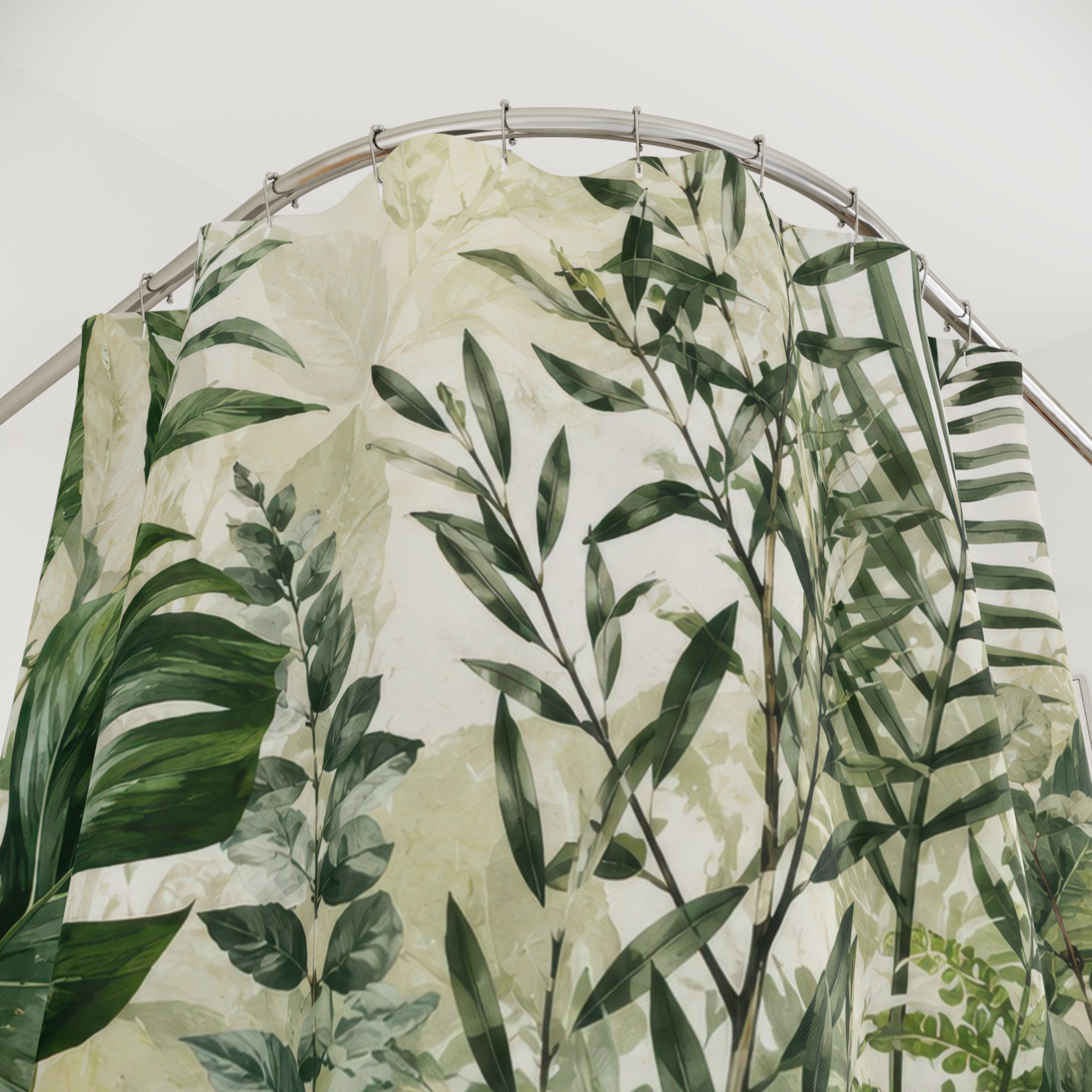 Green Botanical Shower Curtain: Monstera Fern