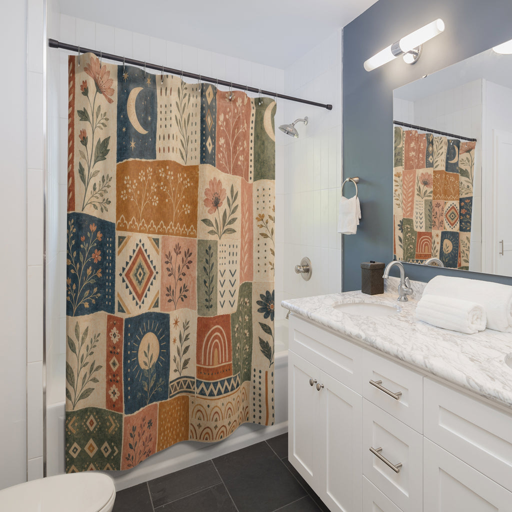 Boho Floral Moon Shower Curtain
