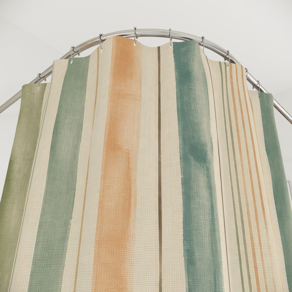 Rust Ochre Brown Vertical Stripe Shower Curtain