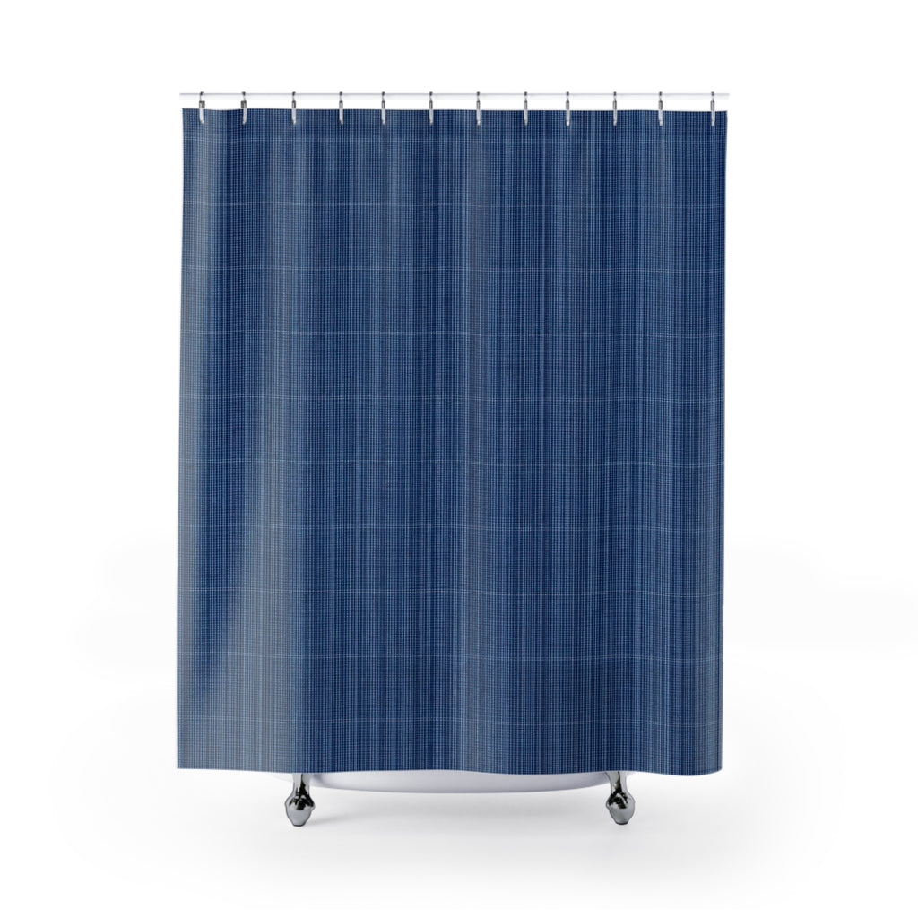 Navy Fine Check Grid Shower Curtain