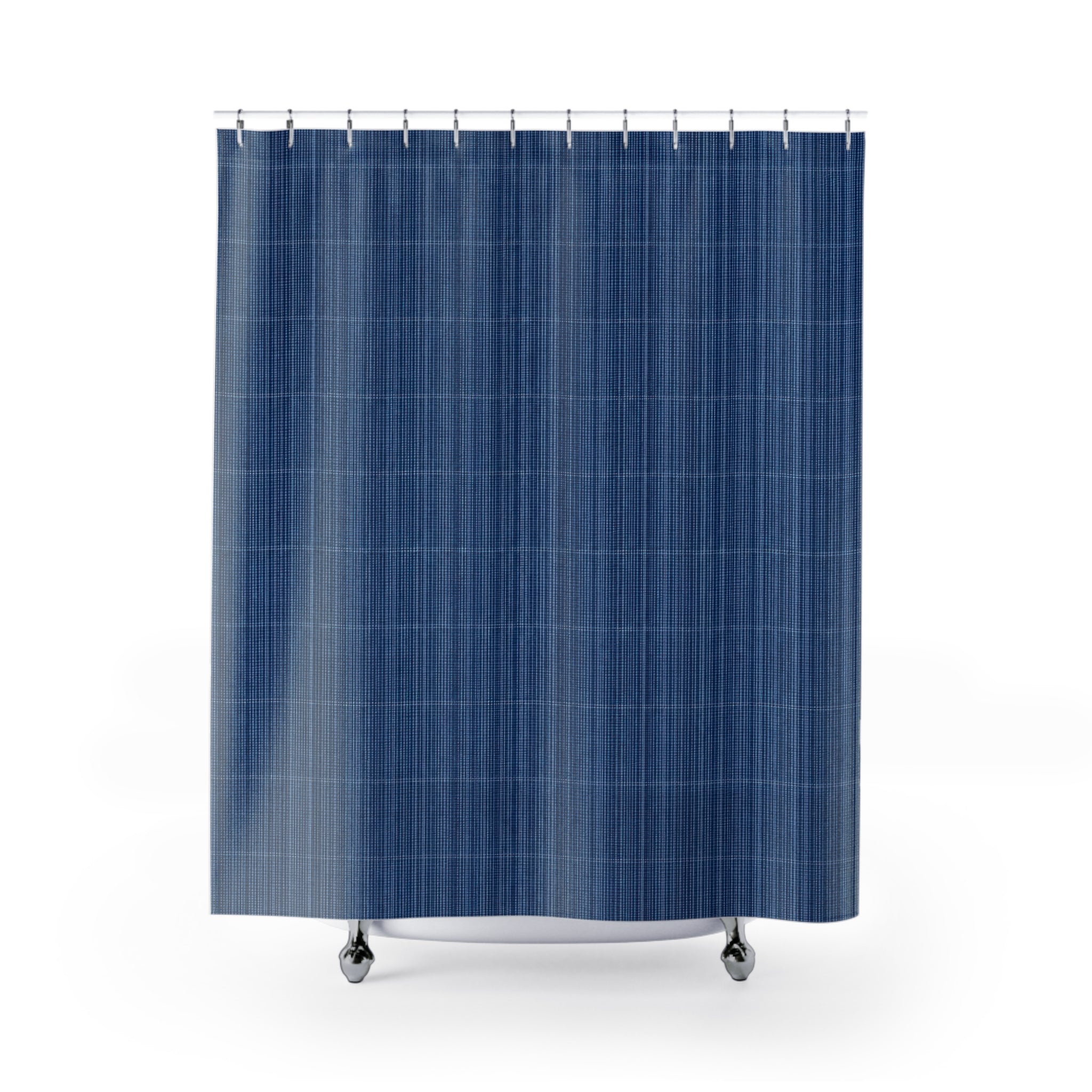 Navy Fine Check Grid Shower Curtain