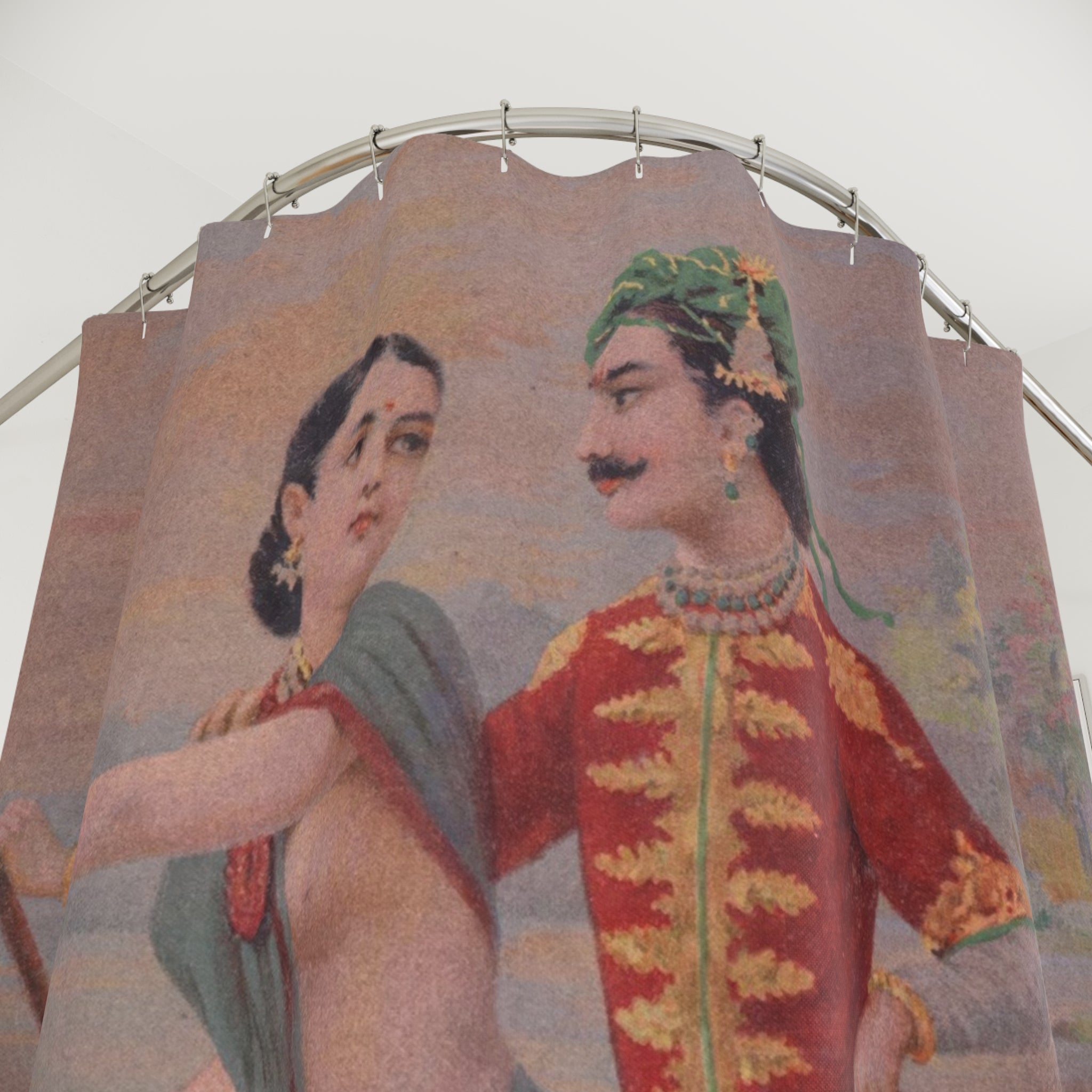 Indian Art Shower Curtain: Vintage River Scene