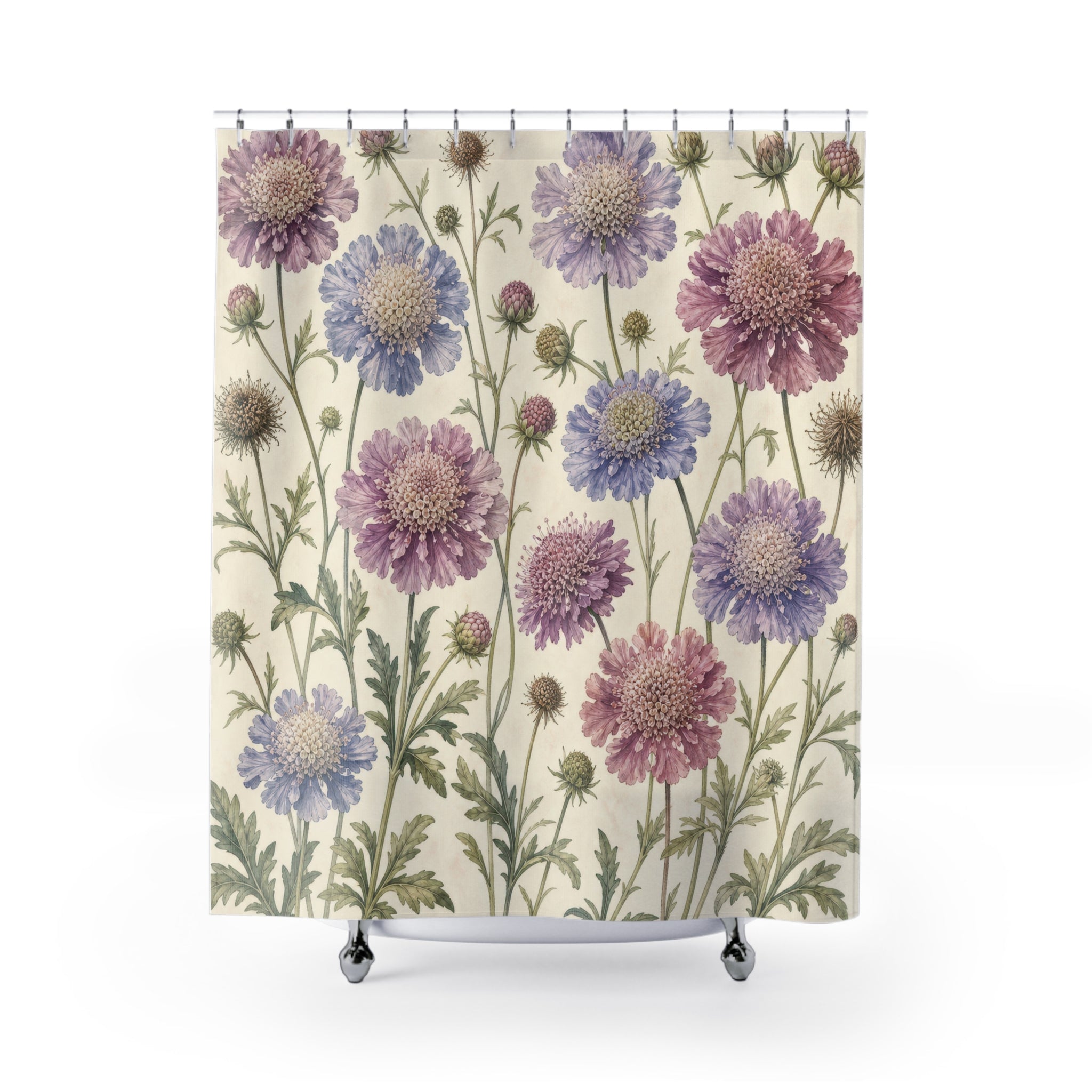 Lavender Purple Blue Pincushion Flower Shower Curtain