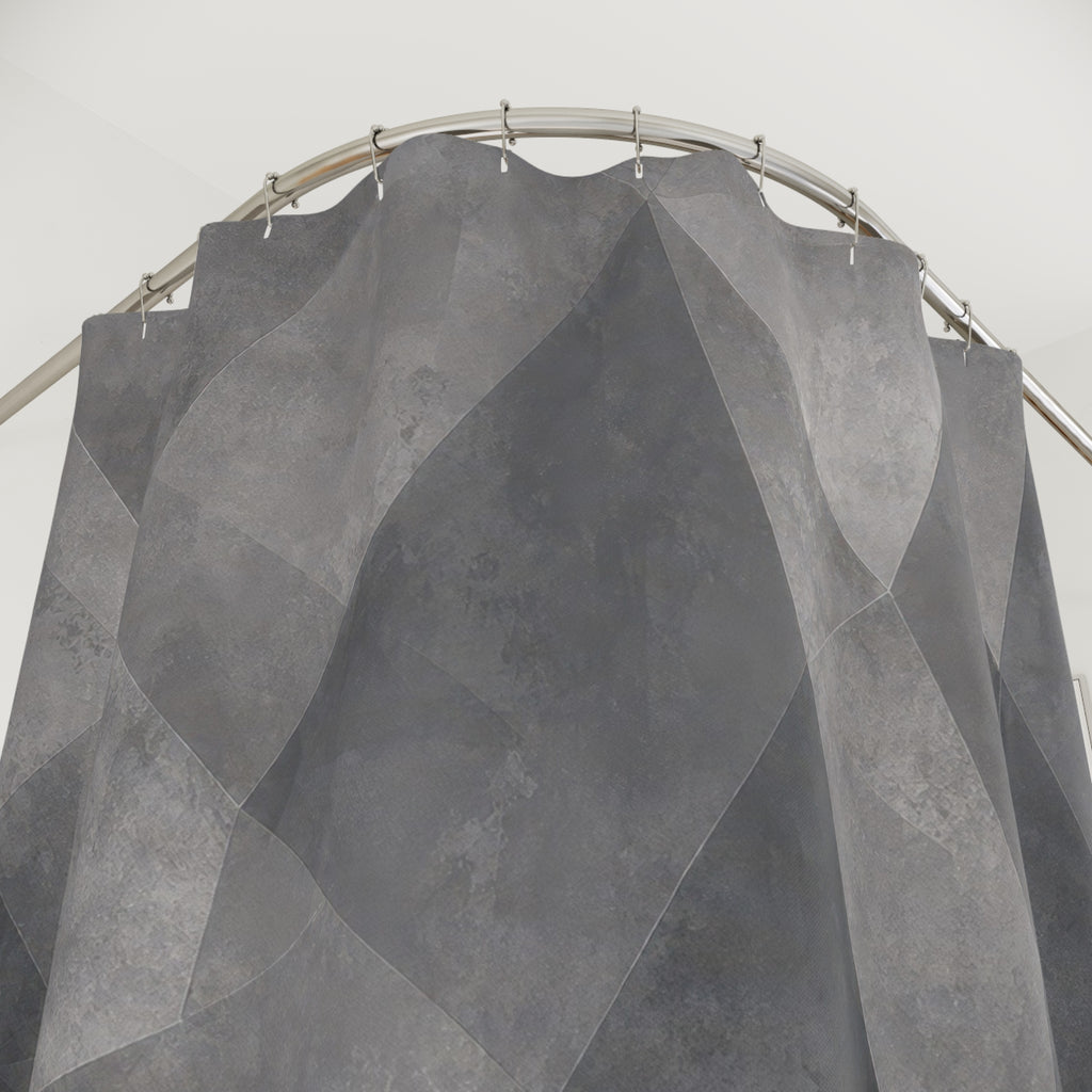 Geometric Shower Curtain, Gray Abstract Bath Decor, Faceted Triangle Pattern, Modern Neutral Guest Bathroom Decor, Faceted Modern Style
