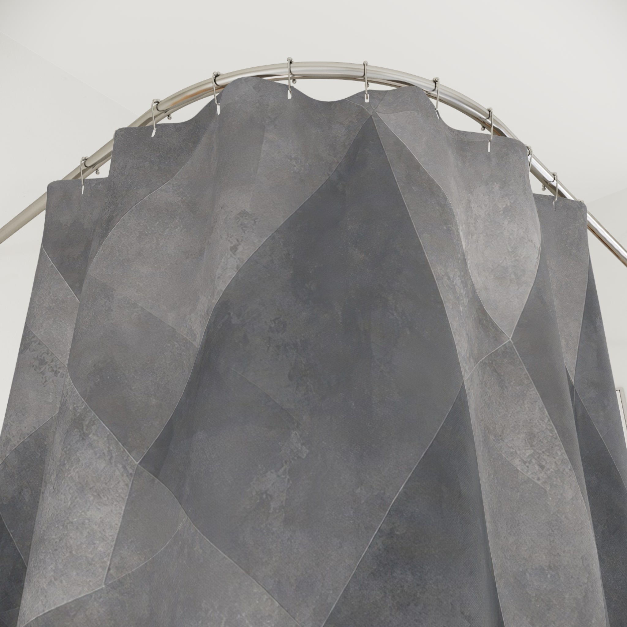 Geometric Shower Curtain, Gray Abstract Bath Decor, Faceted Triangle Pattern, Modern Neutral Guest Bathroom Decor, Faceted Modern Style