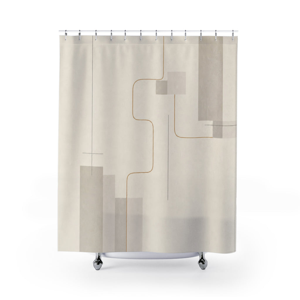 Gold Line White Shower Curtain: Gold Line Shower Curtain