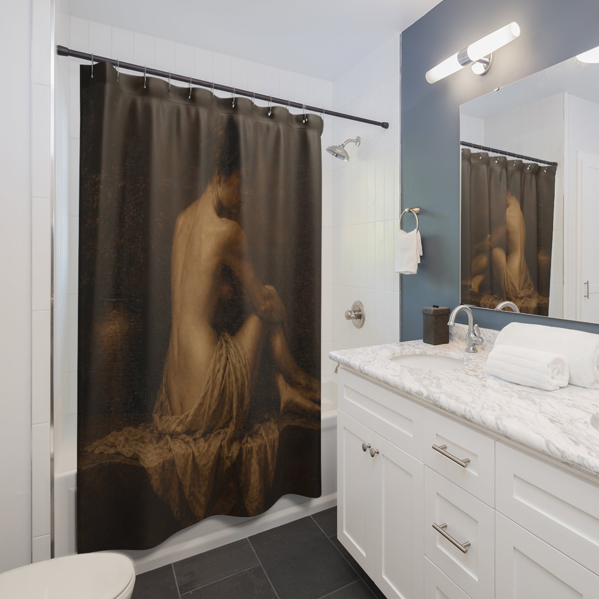 Classical Nude Art Shower Curtain – Sepia Brown