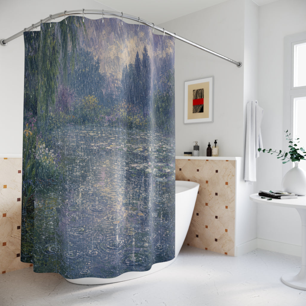 Impressionist Garden Pond Print Shower Curtain