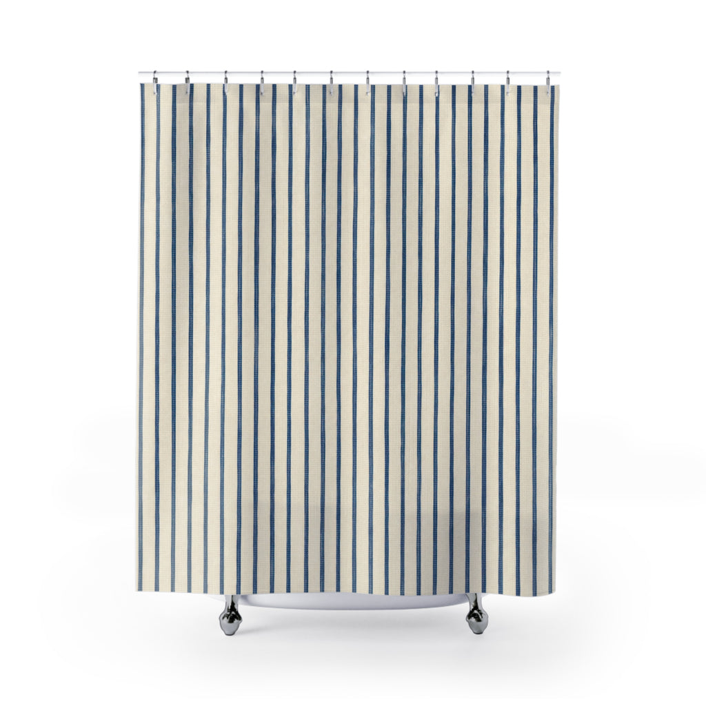 Navy Ticking Stripe Shower Curtain