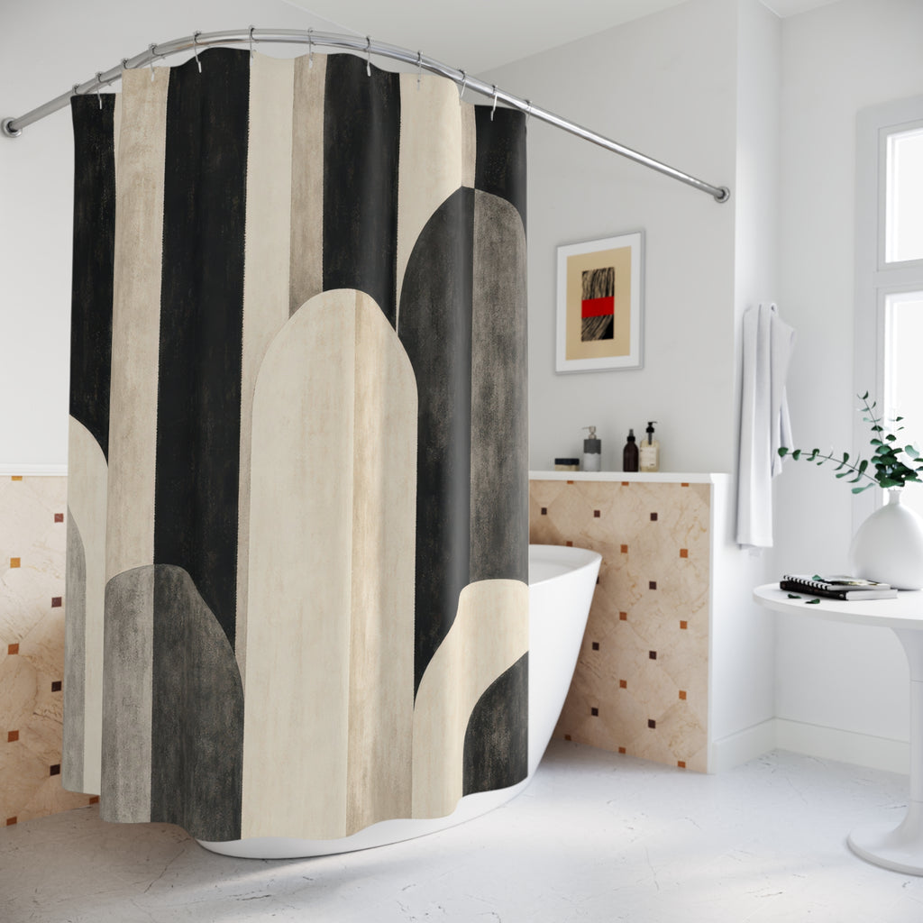 Beige Ivory Arch Stripe Shower Curtain
