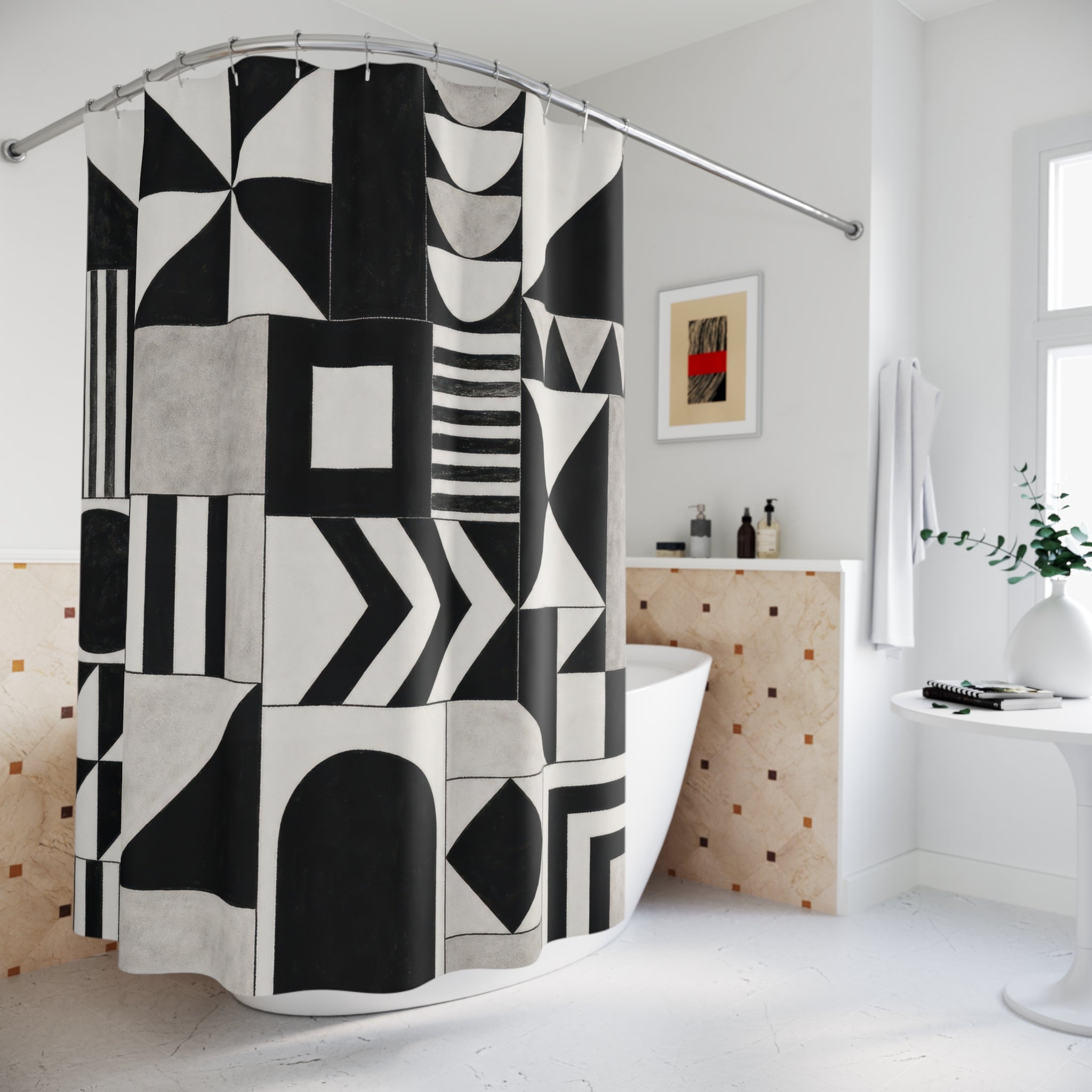 Black White Tile Shower Curtain