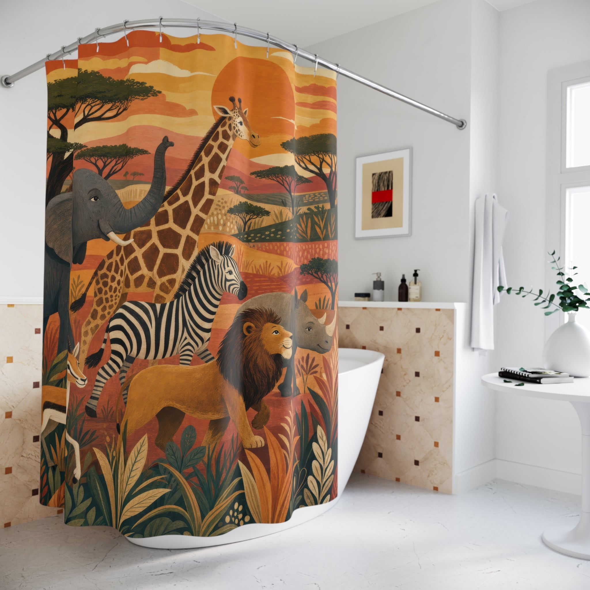 Warm Safari Animal Parade Kids Shower Curtain