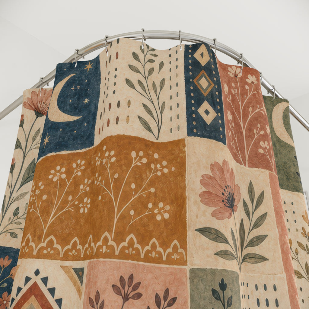 Boho Floral Moon Shower Curtain